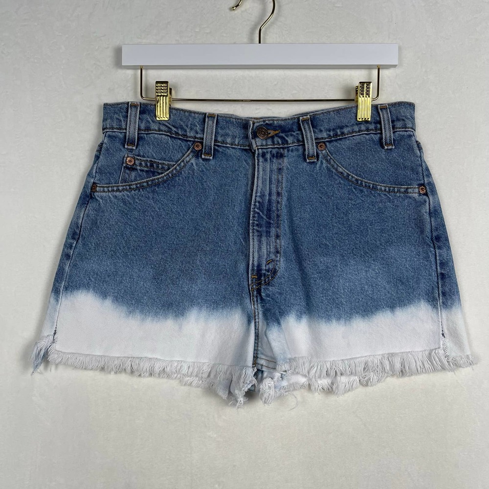 Vintage Levi's 550 Jean Short Cut Offs Orange Tab w/ Bleach Dyed Hem Women's 33